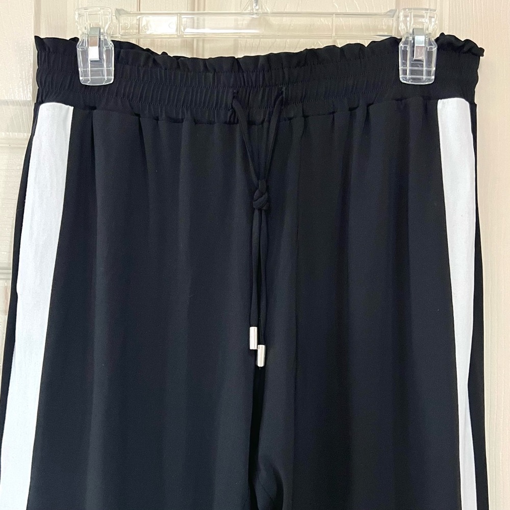 Iris Setlakwe Black w/ White Side-Stripe Paper Bag Waistband Jogger Track Pants - Picture 3 of 12